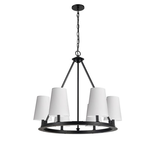 Lustre transitionnel Colby de Dainolite 6 lumières 30 po diamètre avec abat-jour blancs, noir mat