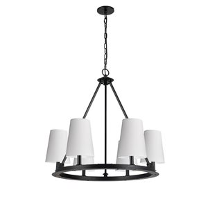 Lustre transitionnel Colby de Dainolite 6 lumières 30 po diamètre avec abat-jour blancs, noir mat