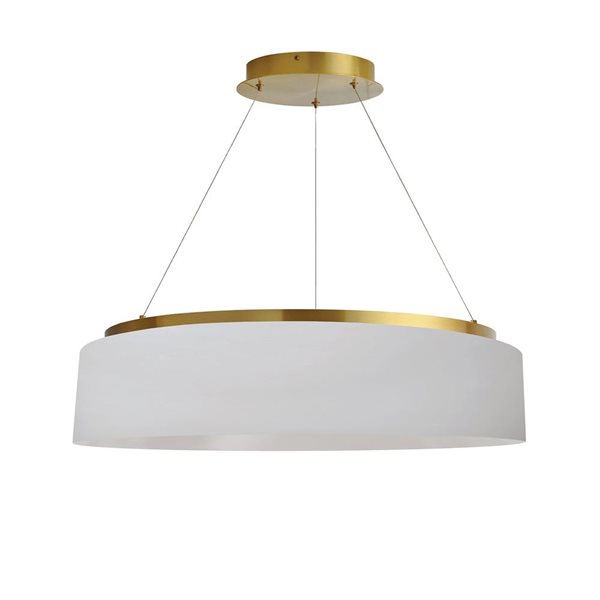 Lustre moderne intégré à DEL Circulo Dainolite 34 W 26 po diamètre x 6 po h. abat-jour en tissu blanc, laiton patiné