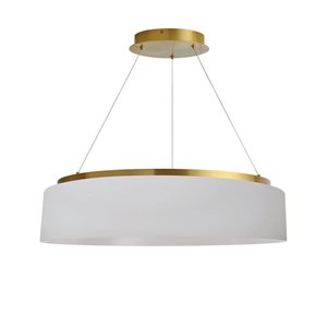 Lustre moderne intégré à DEL Circulo Dainolite 34 W 26 po diamètre x 6 po h. abat-jour en tissu blanc, laiton patiné