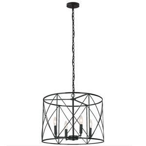 Lustre transitionnel Calah de Dainolite 4 lumières en métal 20 l. x 14 po h. pour ampoules incandescentes, noir mat