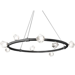 Lustre rond moderne Pearlene de Dainolite 42 po diamètre avec verre clair, noir mat