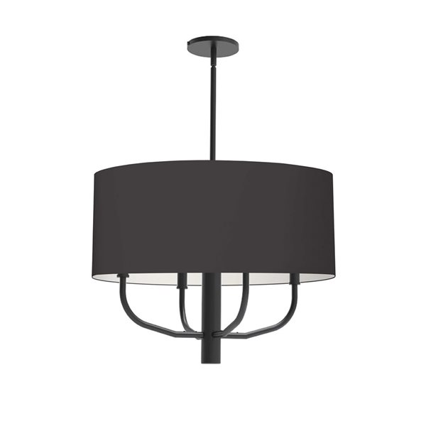 Lustre transitionnel Eleanor de Dainolite 4 lumières avec abat-jour en tissu noir/blanc, noir mat