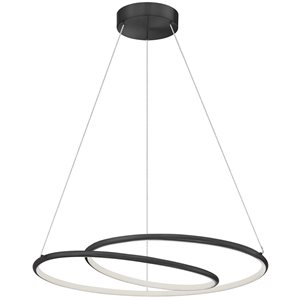 Lustre moderne à double anneau Gabriel de Dainolite 24 po l. à diffuseur en silicone blanc, noir mat - 38 W