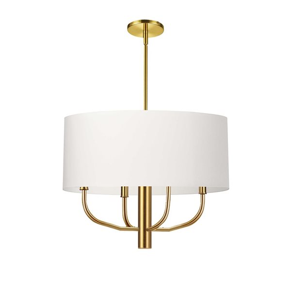 Dainolite Eleanor 4-Light Aged Brass Transitional Chandelier w/ 1 White Fabric Shade