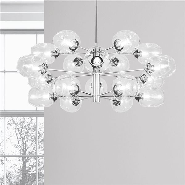 Lustre transitionnel Abii de Dainolite 18 lumières 33 po diamètre x 14 po h. avec verre clair, chrome poli