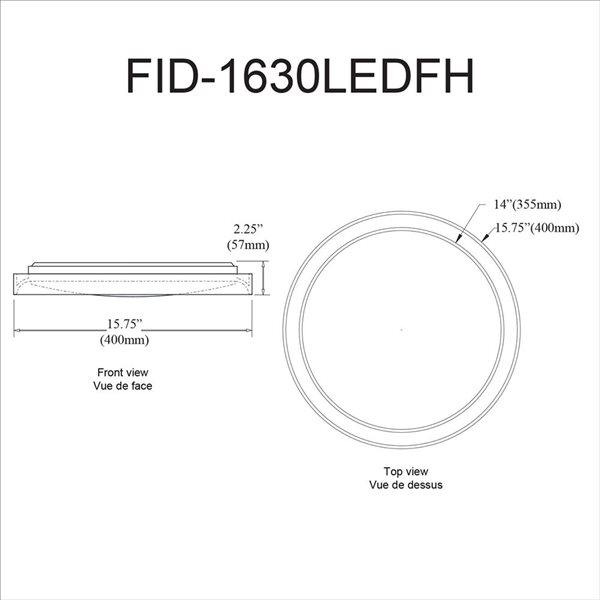 Plafonnier encastré à DEL intégré Frida de Dainolite 30 W 3000 K chrome satiné 15,75 po diamètre, 1/pqt