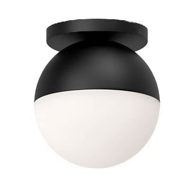 Dainolite Dayana 1-Light Incandescent Flush Mount Ceiling Light - Matte Black/White Glass