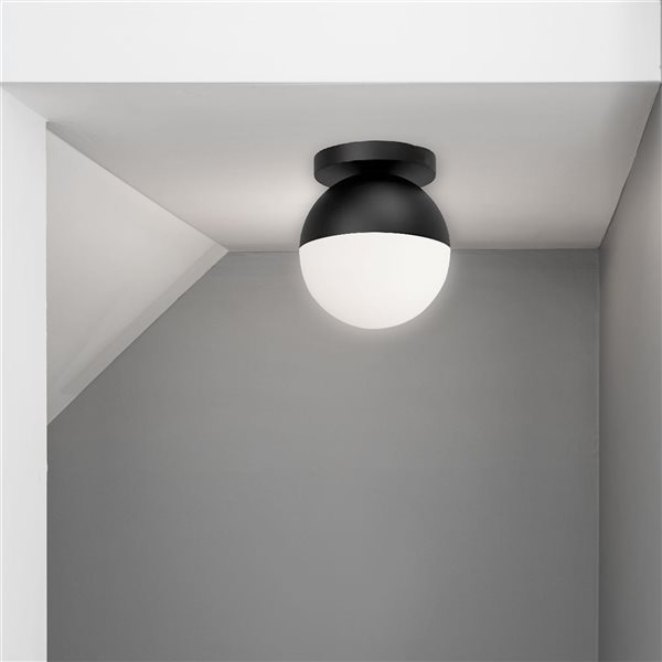 Dainolite Dayana 1-Light Incandescent Flush Mount Ceiling Light - Matte Black/White Glass