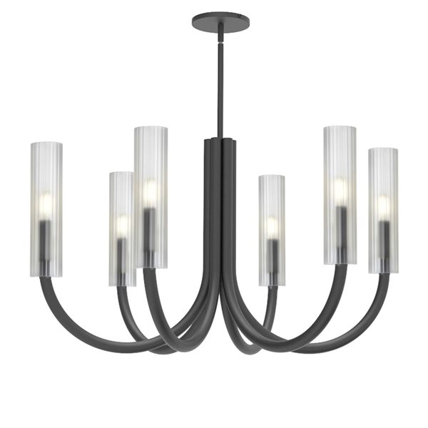 Dainolite Wand 30-in dia. 6-Light Matte Black Transitional Chandelier w/ Frosted Glass