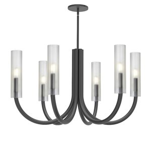 Dainolite Wand 30-in dia. 6-Light Matte Black Transitional Chandelier w/ Frosted Glass