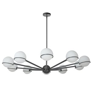 Lustre moderne Sofia de Dainolite 10 lumières 50 po diamètre à verre opale blanc, noir mat