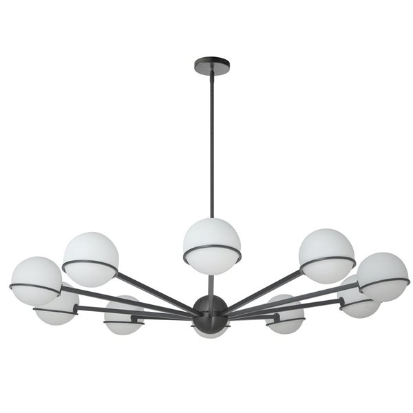 Dainolite Sofia 50-in dia. 10-Light Matte Black Modern Chandelier w/ White Opal Glass