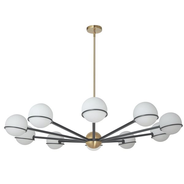 Dainolite Sofia 50-in dia. 10-Light Matte Black/Aged Brass Modern Chandelier w/ White Opal Glass