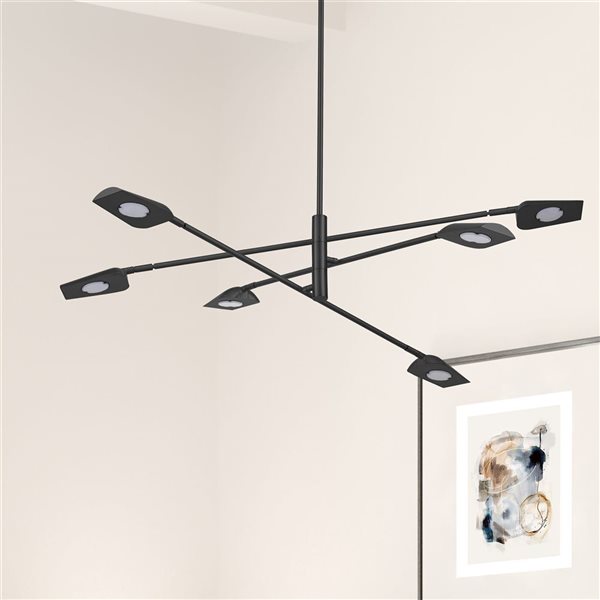 Suspension contemporaine à DEL intégré Cari de Dainolite 6 lumières 6,5 W, noir mat