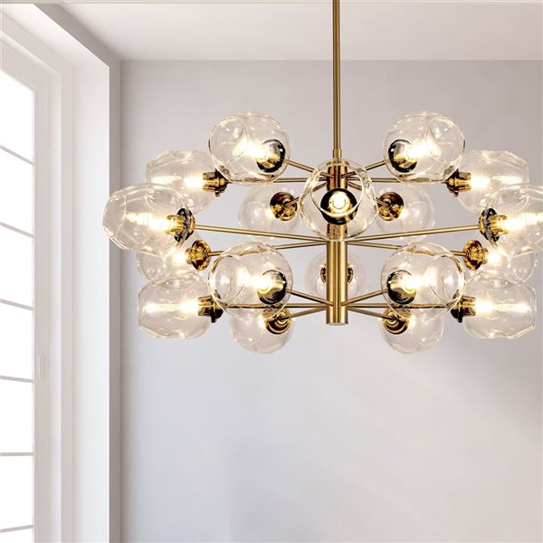 Lustre transitionnel Abii de Dainolite 18 lumières 33 po diamètre x 14 po h. avec verre champagne, bronze patiné