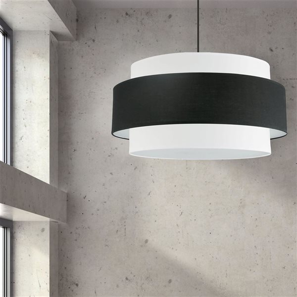 Dainolite Priya 30-in dia. 4-Light Matte Black Modern Incandescent Chandelier w/ Black/White Shade