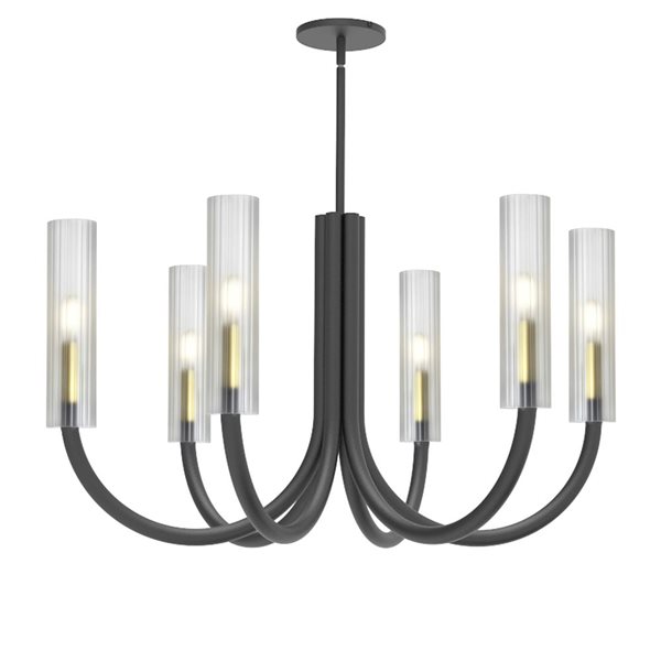 Dainolite Wand 30-in dia. 6-Light Matte Black/Aged Brass Transitional Chandelier w/ Frosted Glass