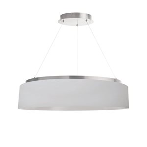 Lustre moderne intégré à DEL Circulo de Dainolite 34 W 26 po diamètre x 6 po h. avec abat-jour en tissu blanc, argent