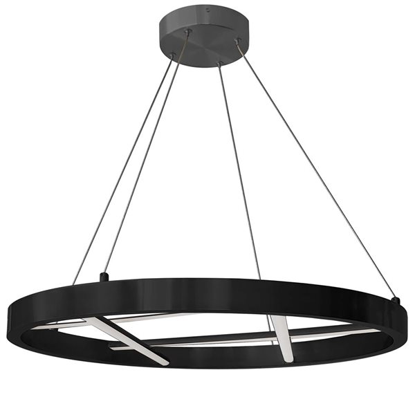 Dainolite Dante 24-in dia. Matte Black Modern Integrated LED Chandelier w/ White Silicone Diffuser - 40 W