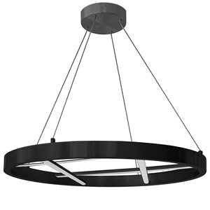 Dainolite Dante 24-in dia. Matte Black Modern Integrated LED Chandelier w/ White Silicone Diffuser - 40 W