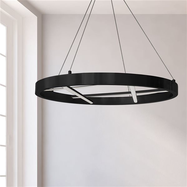 Dainolite Dante 24-in dia. Matte Black Modern Integrated LED Chandelier w/ White Silicone Diffuser - 40 W