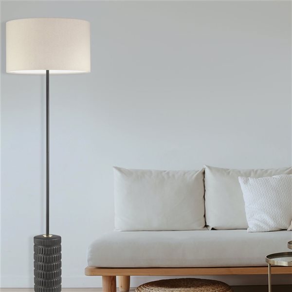 Dainolite Felicity 55-in H Matte Black 1-Light Floor Lamp w/ Off-White Fabric Shade