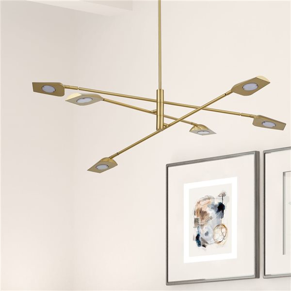 Suspension contemporaine à DEL intégré Cari de Dainolite 6 lumières 6,5 W, laiton patiné