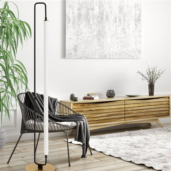 Dainolite Freya 59-in H Matte Black/Aged Brass 1-Light LED Modern Floor Lamp - White Acrylic