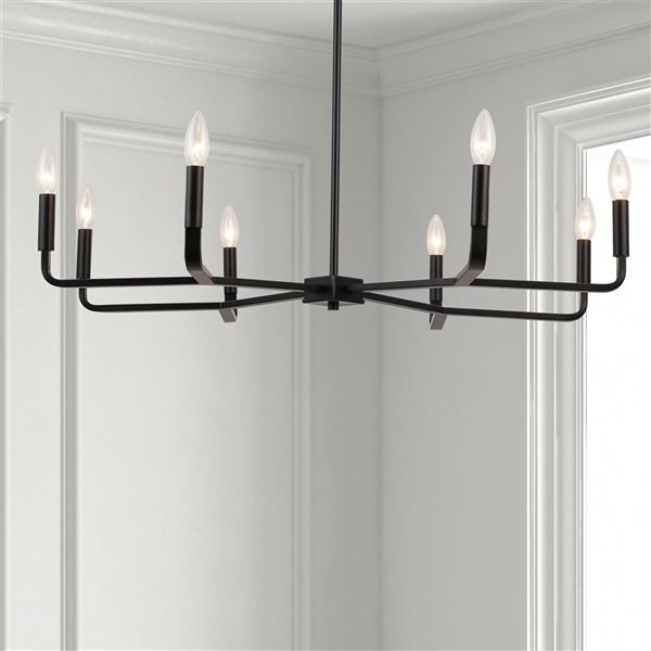 Lustre moderne Colette de Dainolite 8 lumières 32 po diamètre, noir mat