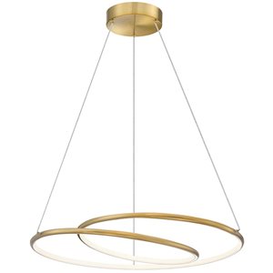 Lustre moderne à double anneau Gabriel de Dainolite 38 W 24 po l. avec diffuseur en silicone blanc, laiton patiné