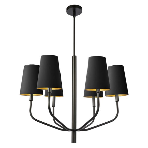 Dainolite Eleanor 28-in dia. 6-Light Matte Black Transitional Chandelier w/ 6 Black/Gold Fabric Shades