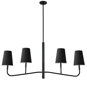 Lustre transitionnel linéaire Eleanor de Dainolite 4 lumières 53 po l. avec abat-jour en tissu noir/blanc, noir mat