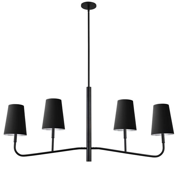 Lustre transitionnel linéaire Eleanor de Dainolite 4 lumières 53 po l. avec abat-jour en tissu noir/argent, noir mat