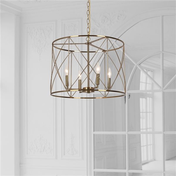 Lustre transitionnel Calah de Dainolite 4 lumières en métal 20 l. x 14 po h. à ampoules incandescentes, laiton patiné