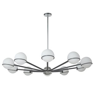 Dainolite Sofia 50-in dia. 10-Light Matte Black/Polished Chrome Modern Chandelier w/ White Opal Glass