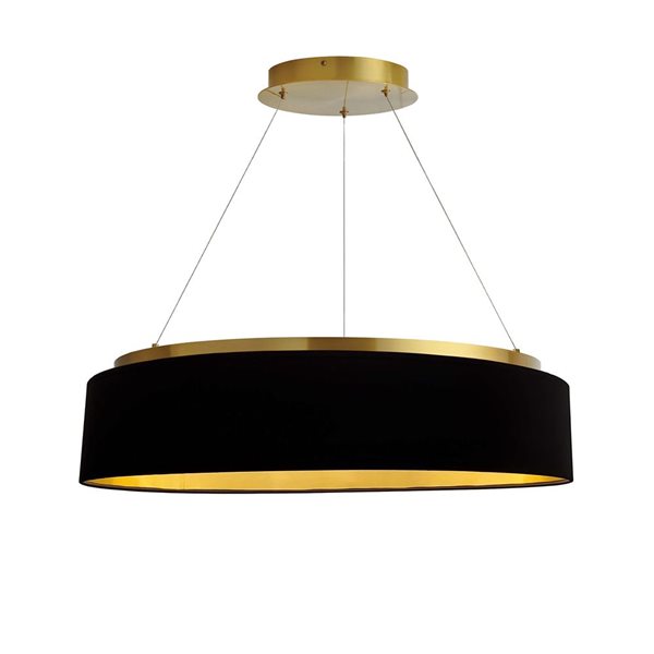 Lustre moderne intégré à DEL Circulo Dainolite 34 W 26 po diamètre x 6 h. po abat-jour en tissu noir/or, laiton patiné