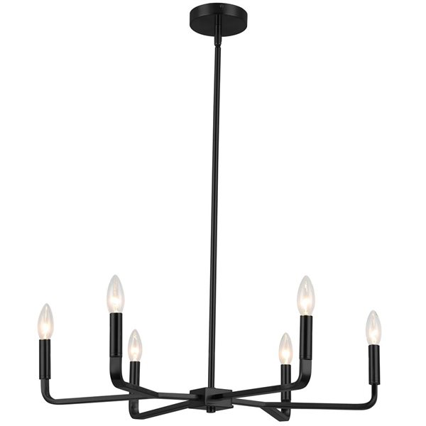 Lustre moderne Colette de Dainolite 6 lumières 24 po diamètre, noir mat