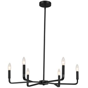 Lustre moderne Colette de Dainolite 6 lumières 24 po diamètre, noir mat