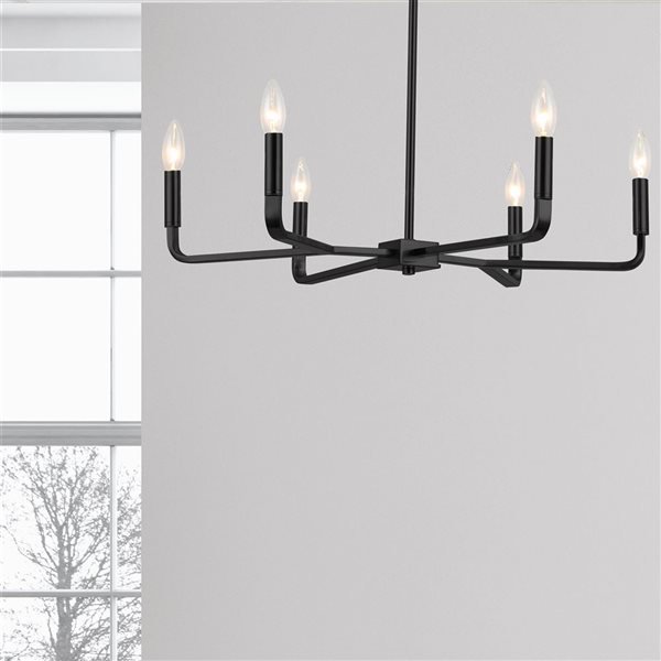 Lustre moderne Colette de Dainolite 6 lumières 24 po diamètre, noir mat