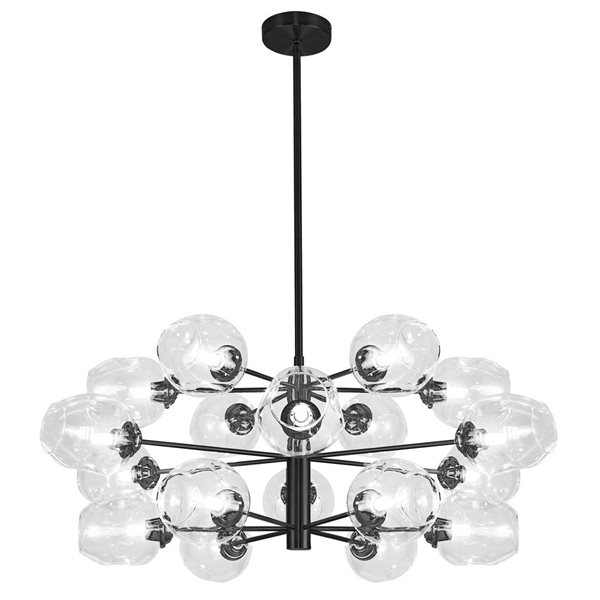 Lustre transitionnel Abii de Dainolite 18 lumières 33 po diamètre x 14 h. po avec verre clair, noir mat