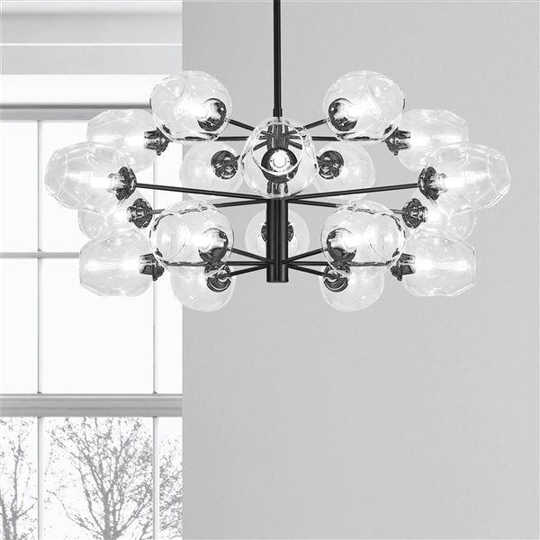 Lustre transitionnel Abii de Dainolite 18 lumières 33 po diamètre x 14 h. po avec verre clair, noir mat