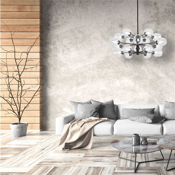 Lustre transitionnel Abii de Dainolite 18 lumières 33 po diamètre x 14 h. po avec verre clair, noir mat