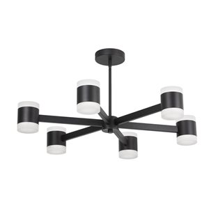 Lustre moderne intégré à DEL Wilson de Dainolite 6 lumières 28 po diamètre avec diffuseur en acrylique blanc, noir mat