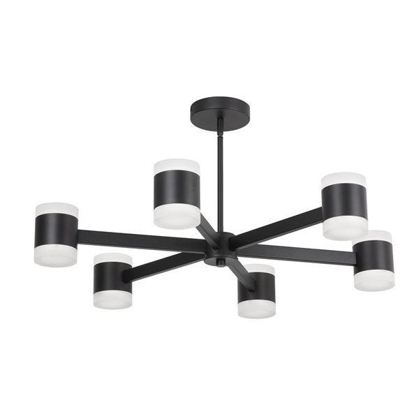 Dainolite Wilson 28-in dia. 6-Light Matte Black Modern Integrated LED Chandelier w/ White Acrylic Diffuser