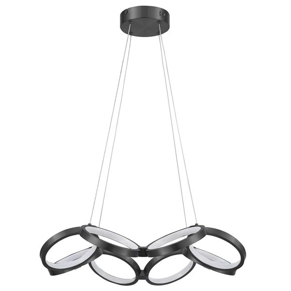 Lustre moderne Philo de Dainolite à DEL intégré 64 W 25 po l. avec diffuseur en silicone blanc, noir mat