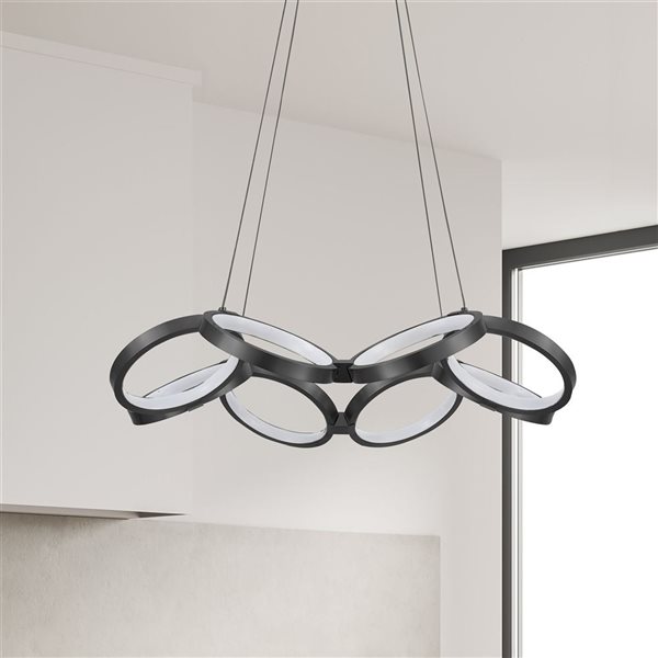 Dainolite Philo 25-in W Matte Black Modern Integrated LED Chandelier w/ White Silicone Diffuser - 64 W