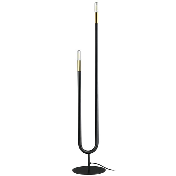 Lampe sur pied moderne Wand de Dainolite 2 lumières 60 po, noir mat/laiton patiné