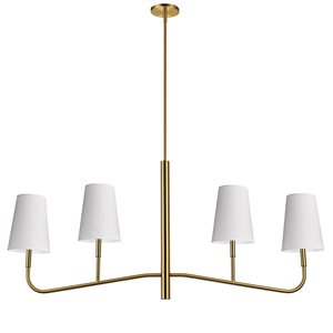 Dainolite Eleanor 53-in L 4-Light Aged Brass Linear Shape Transitional Chandelier w/ 1 White/Gold Fabric Shade