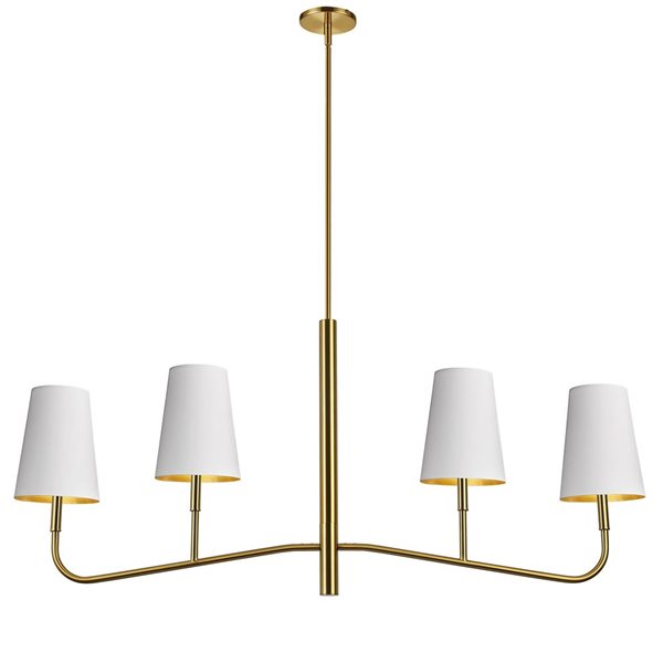 Dainolite Eleanor 53-in L 4-Light Aged Brass Linear Shape Transitional Chandelier w/ 4 White/Gold Fabric Shades